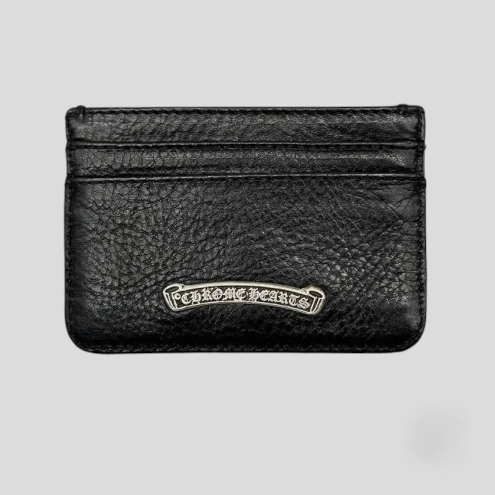 Chrome Black Leather Card Holder