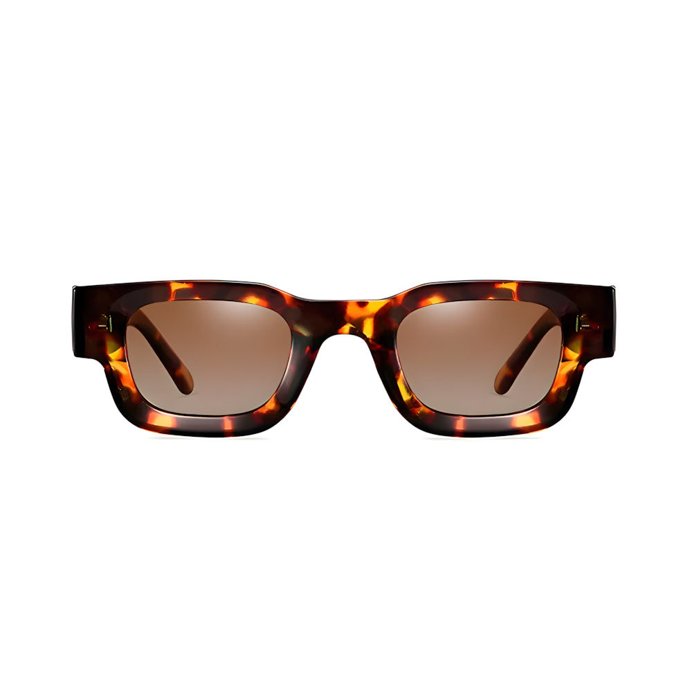 Rectangular acetate sunglasses with tortoise frame and brown polarized lenses, front view — HARO Côte d'Azur Menton