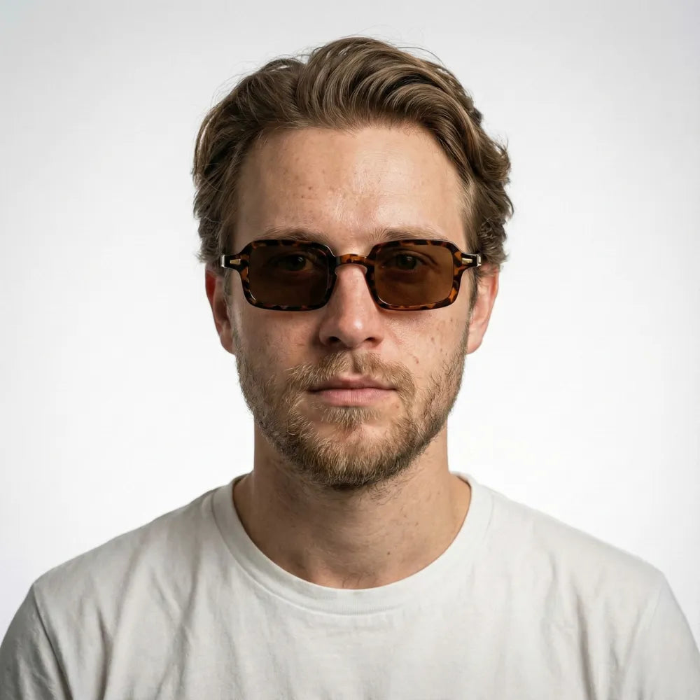 Bold rectangular acetate sunglasses worn outdoors — HARO Dolcevita Portofino lifestyle