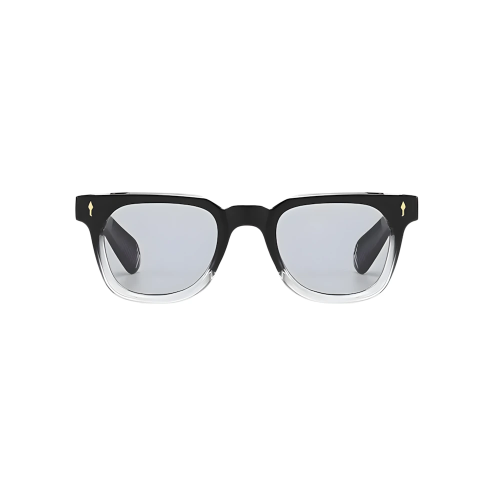 Two-tone wayfarer acetate sunglasses with white frame and black polarized lenses, front view — HARO Taormina 1955