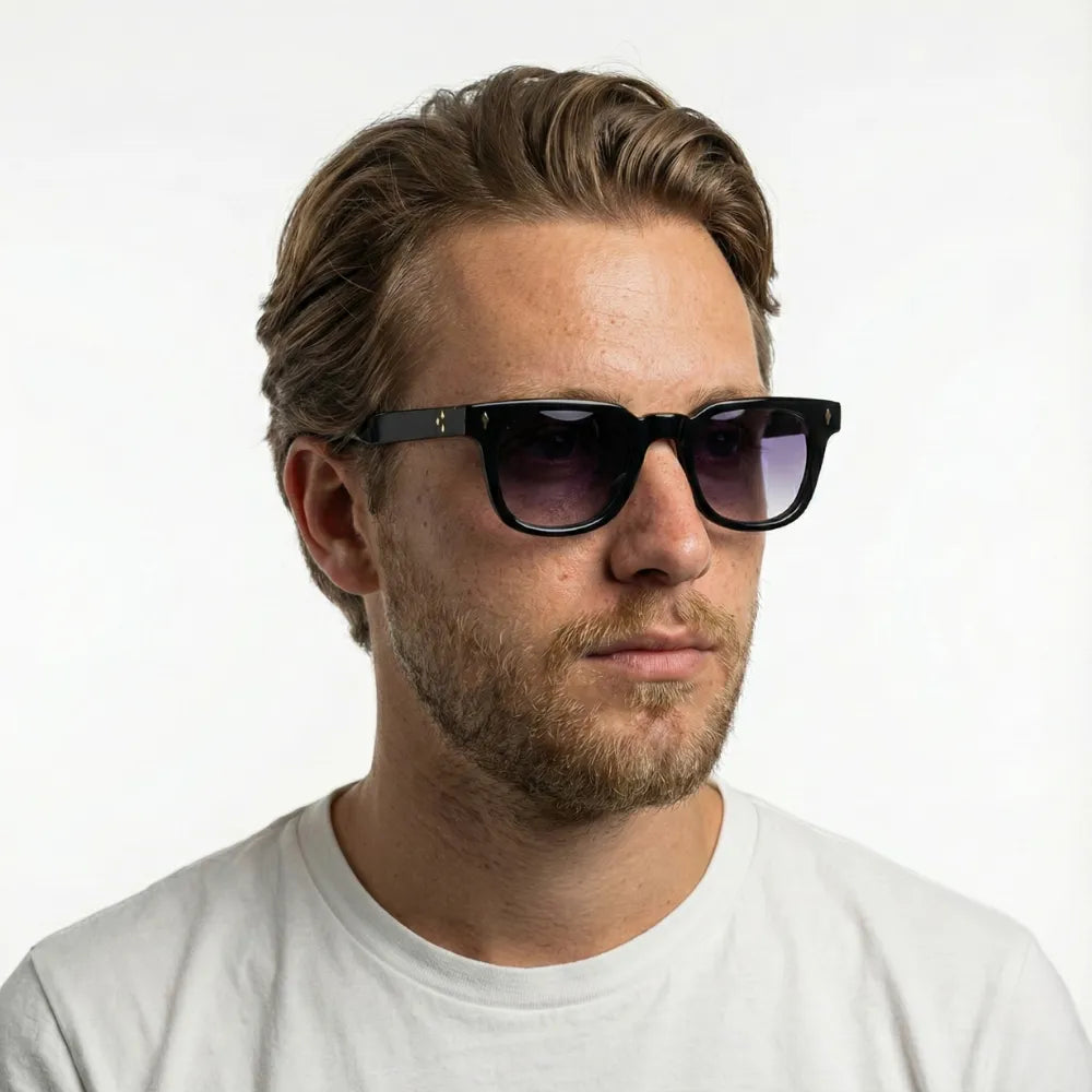 Wayfarer acetate sunglasses, close-up detail — HARO Taormina 1955