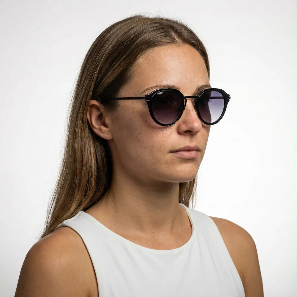 Compact acetate sunglasses, model portrait — HARO Cassis Calanques