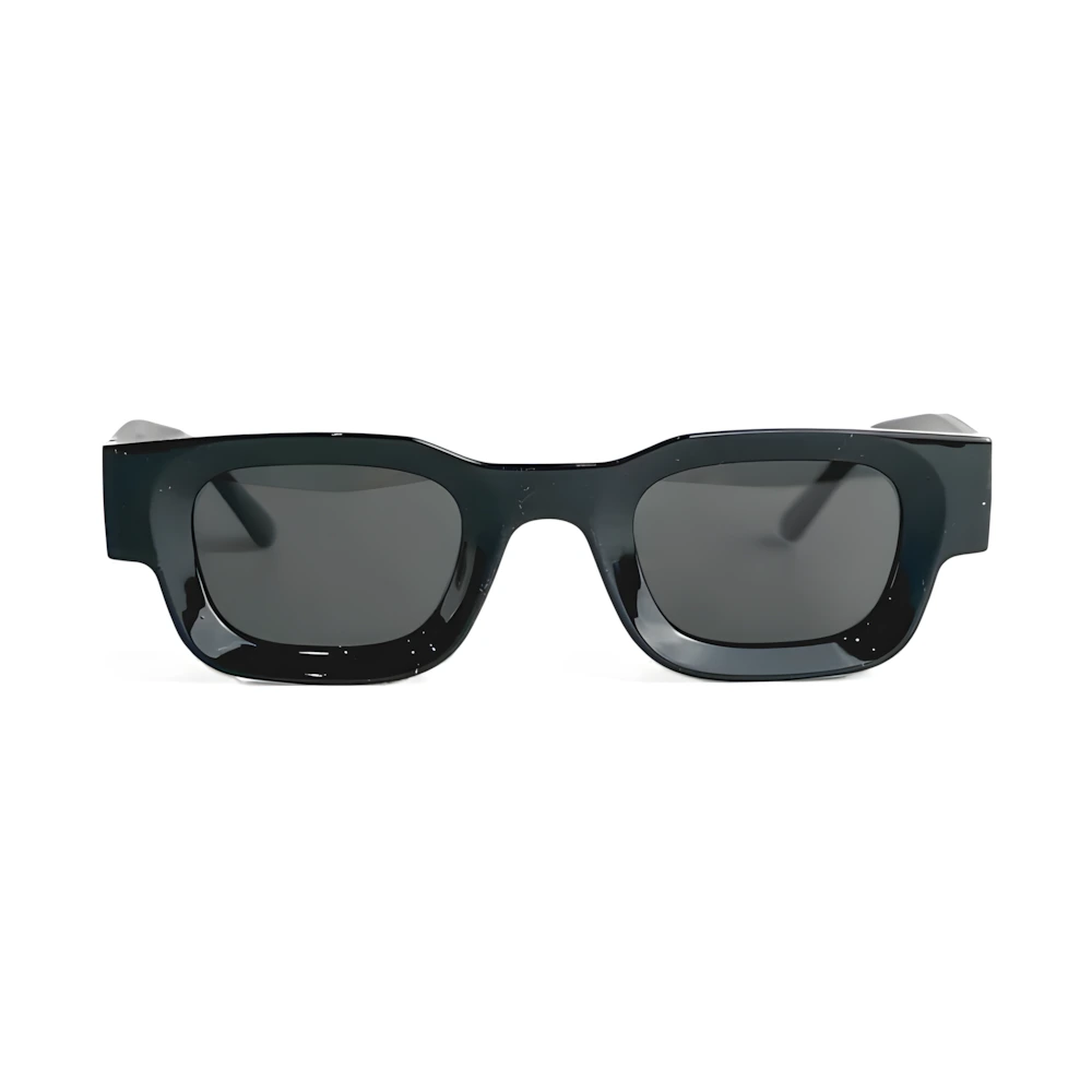 Bold rectangular acetate sunglasses with black frame and black polarized lenses, front view — HARO Côte d'Azur Menton