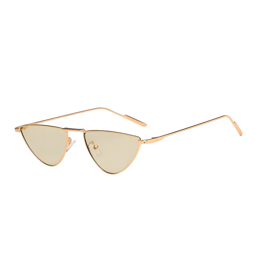 Cat-eye metal sunglasses with gold frame and green lenses, side angle — HARO Hyères Palmiers