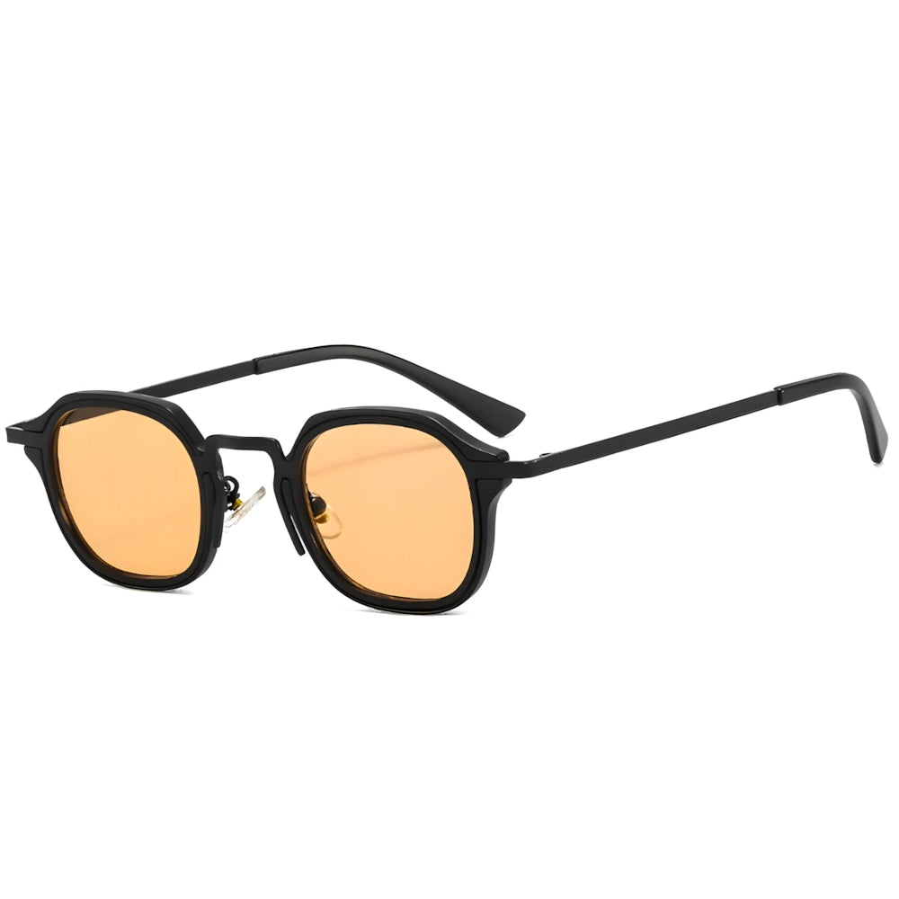 Small round metal sunglasses with black frame and yellow lenses, side angle — HARO St. Tropez '56