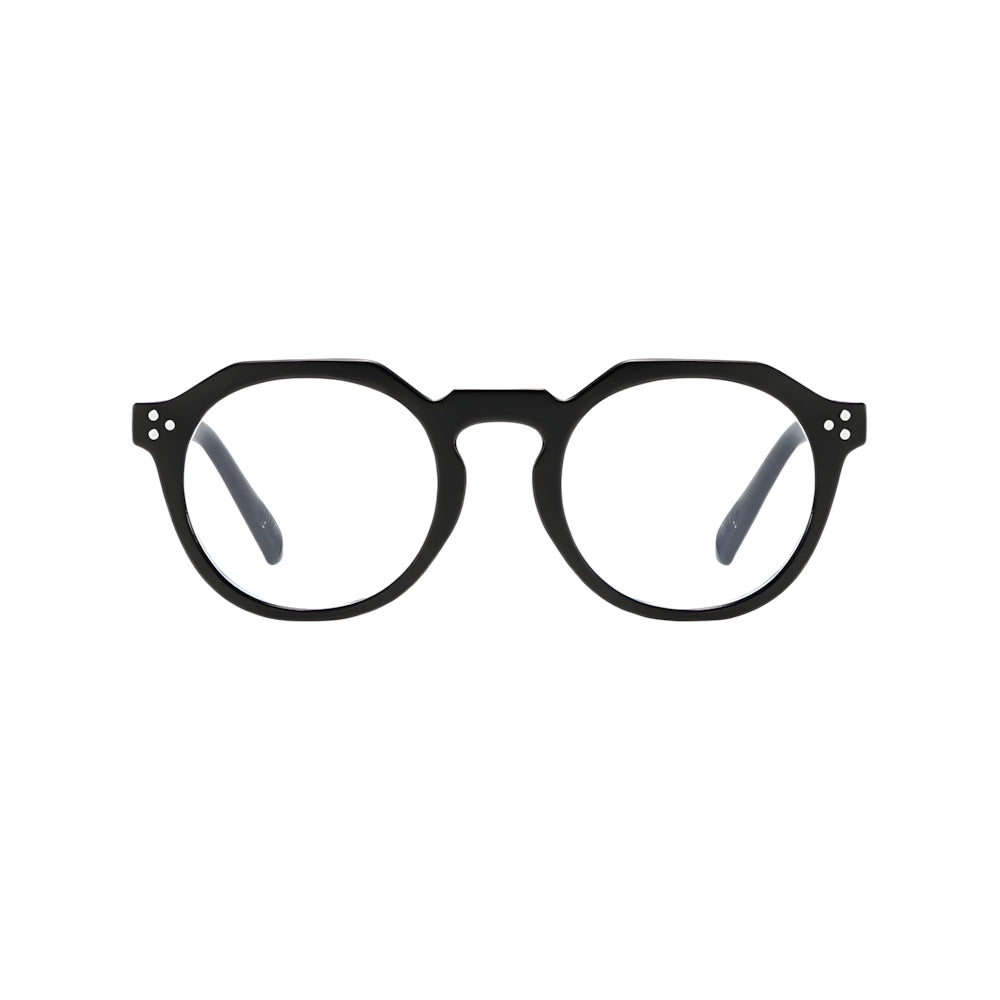 Rectangular blue-light glasses with black acetate frame, front view — HARO Zermatt 1865